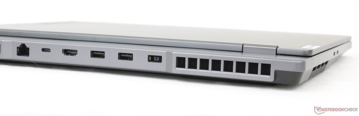 Atrás: Gigabit RJ-45, USB-C 3.2 Gen. 2 c/ DisplayPort 1.4 + Fornecimento de energia, HDMI 2.1, 2x USB-A 3.2 Gen. 1, adaptador AC
