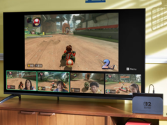 Uma imagem promocional de um Nintendo Switch 2 acoplado jogando Mario Kart World (fonte da imagem: Nintendo)