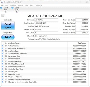 O ADATA SE920 utiliza aqui o protocolo de comunicação UASP (USB Attached SCSI Protocol)