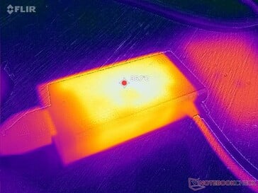 O adaptador CA atinge mais de 36 °C ao operar cargas exigentes