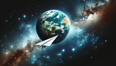 Quando um avião de papel é lançado da ISS, ele sobrevive à reentrada na atmosfera da Terra, mas se queima antes de chegar ao solo. (Fonte da imagem: DallE3)