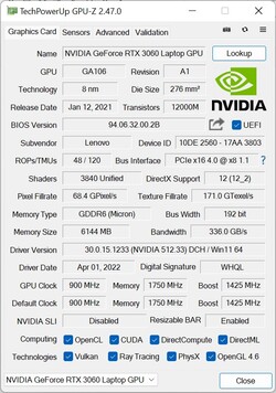 GPU-Z Nvidia GeForce RTX 3060