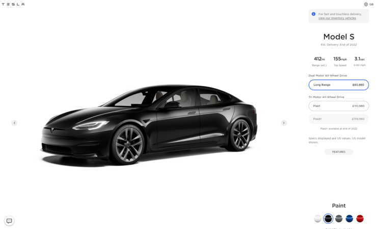 O Modelo S Plaid+ permanece no site da Tesla, por enquanto. (Fonte da imagem: Tesla)