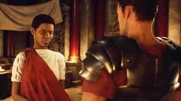 Uma imagem mostrando dois personagens em The Forgotten City.