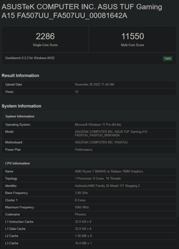 Pontuações do AMD Ryzen 7 8840 no Geekbench (imagem via Geekbench)