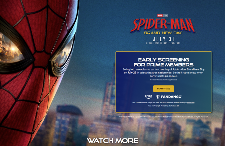 Os membros do Amazon Prime nos EUA podem garantir ingressos para as exibições antecipadas de Spider-Man: Brand New Day.