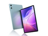 O P35 tem um ecrã IPS de 10,1 polegadas. Na imagem: uma renderização promocional que mostra a frente e a traseira do tablet.