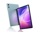 O P35 tem um ecrã IPS de 10,1 polegadas. Na imagem: uma renderização promocional que mostra a frente e a traseira do tablet.