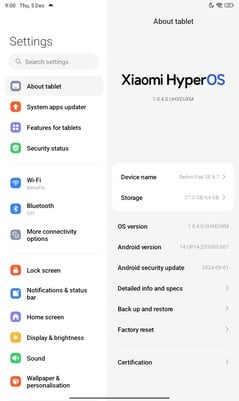 Software do Xiaomi Redmi Pad SE 8.7