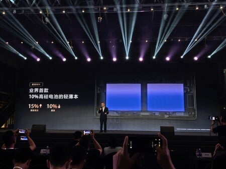 Slide da Huawei mostrando as novas baterias dopadas com silício