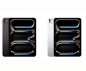 Vista frontal do iPad Pro em preto espacial e prata, mostrando os engastes simétricos e a tela Ultra Retina XDR (Fonte da imagem: Apple)