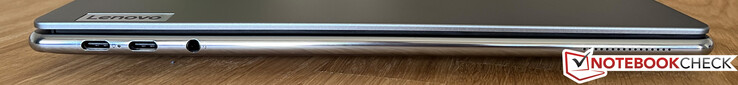Lado esquerdo: 2x USB-C 4.0 (40 Gbps, Power Delivery 3.0, DisplayPort Alt mode 1.4), estéreo de 3,5 mm