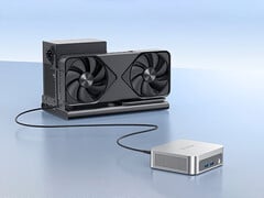 O Peladn WO5 possui uma porta USB4. Na imagem: o mini PC conectado a uma configuração de eGPU.