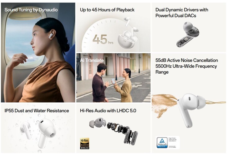Os fones de ouvido sem fio Enco X3s têm drivers duplos e áudio de alta resolução via LHDC 5.0 (Fonte da imagem: Oppo)