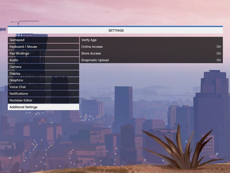 Configurações do jogo GTA mostrando a opção de verificação de idade. (Fonte da imagem: Tez2 on X)