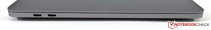 Lado esquerdo: 2x Thunderbolt 3 (USB-C 4, 40 GB/s, Fornecimento de energia, modo DisplayPort ALT)