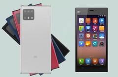 Provavelmente o Xiaomi Mi 11 feito em leque, renderizado ao lado do Mi 3 a partir de 2013. (Fonte de imagem: Digital IT fans/Xiaomi - editado)