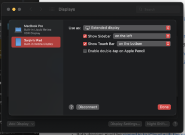 O menu de configurações do Sidecar dá aos usuários a opção de ativar a Barra de Toque. (Imagem: Notebookcheck)