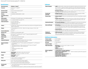 HP Victus 15 AMD - Especificações. (Fonte: HP)