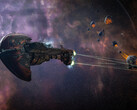 Imagens do jogo de uma nave enfrentando asteroides espaciais em Eve Online (fonte da imagem: SteamDB)