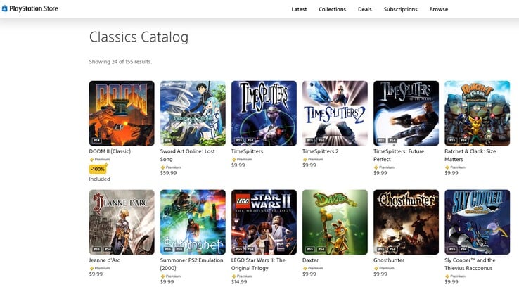 Seleção de clássicos da PS Plus Premium em exibição (Fonte da imagem: captura de tela, PlayStation Store)