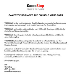 Uma captura de tela da declaração satírica da GameStop no X (fonte da imagem: GameStop X)