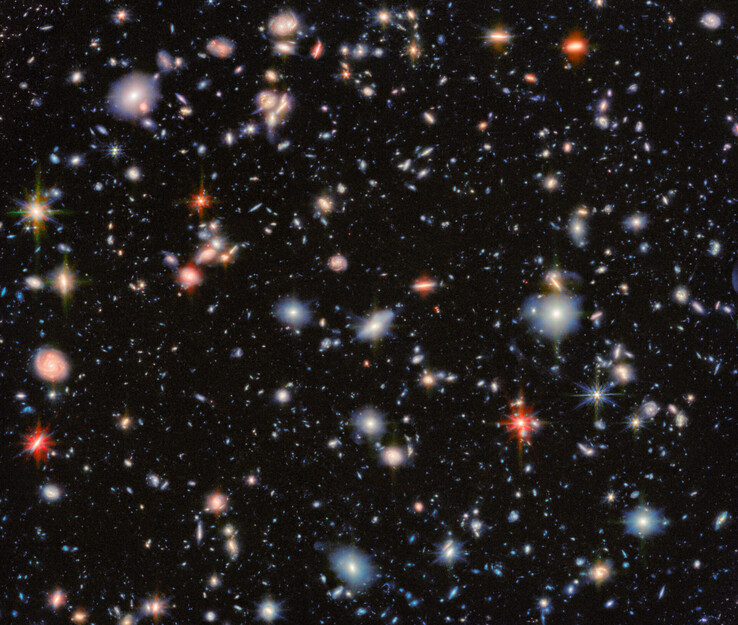A imagem mais recente e mais nítida do HUDF capturada pelo JWST (Fonte da imagem: NASA, ESA e CSA)