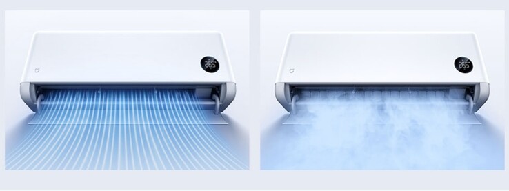 Uma ilustração da brisa suave do Xiaomi Mijia Air Conditioner Powerful Air Pro Ultimate Edition (à direita) em comparação com um modelo típico (à esquerda)