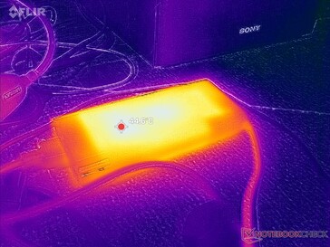 O adaptador CA atinge mais de 45 °C ao operar cargas exigentes