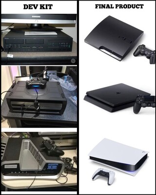 PlayStation devkit/final product comparison. (Fonte da imagem: Reddit - u/reddit_hayden)