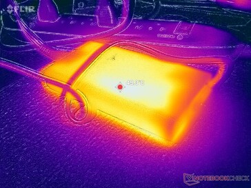 O adaptador CA atinge mais de 50 °C ao operar cargas exigentes