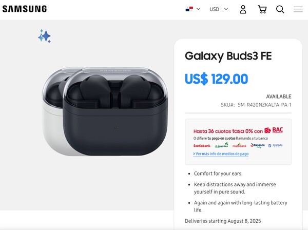 O Galaxy Buds 3 FE será vendido por um preço mais alto do que o Galaxy Buds FE. (Fonte da imagem: Samsung)