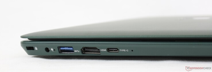 Esquerda: Trava Kensington, adaptador AC, USB-A 3.0, HDMI, USB-C c/ DisplayPort e fornecimento de energia