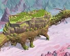 Uma imagem que mostra uma cidade em The Wandering Village, agora com 50% de desconto no Steam.