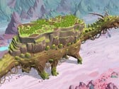 Uma imagem que mostra uma cidade em The Wandering Village, agora com 50% de desconto no Steam.
