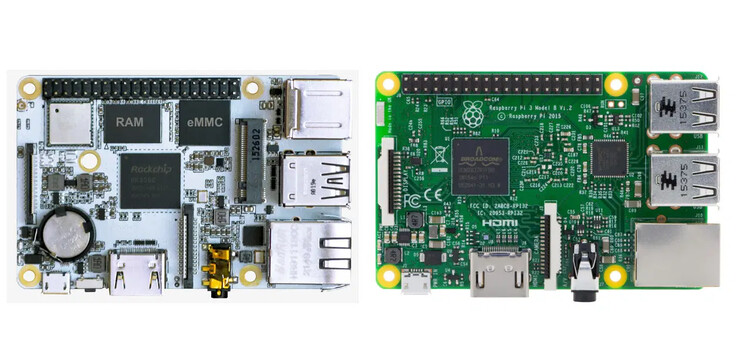 O Boardcon Compact3566 ao lado de um Raspberry Pi 3 Modelo B. (Fonte de imagem: CNX Software)