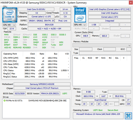 Samsung Galaxy Book Ion 13.3 - HWInfo