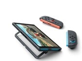Nintendo Switch 2 apoiado no suporte, com os Joy-Cons removidos.