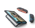 Nintendo Switch 2 apoiado no suporte, com os Joy-Cons removidos.