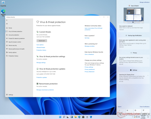 Windows 11 Defender app e Action Center