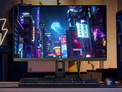 O ROG Strix XG27UCS atualizado pode alternar entre os modos 4K 160Hz e FHD 324Hz. Na foto: uma imagem promocional mostrando uma configuração com o monitor para jogos. (Fonte da imagem: Asus)