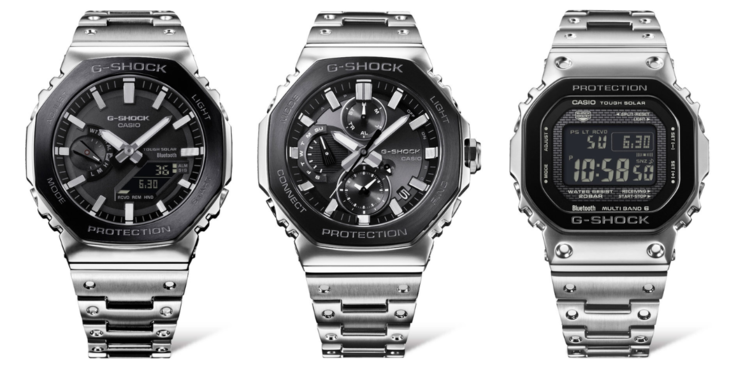 Da esquerda para a direita: os relógios Casio G-Shock GM-B2100BT-1A, GMC-B2100BT-1A e GMW-B5000BT-1. (Fonte da imagem: Casioblog)