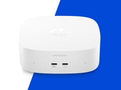 O novo OmniDesk Mini está disponível com processador até o Core 5 320. Na foto: uma imagem promocional mostrando a parte frontal do mini PC.