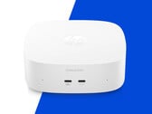 O novo OmniDesk Mini está disponível com processador até o Core 5 320. Na foto: uma imagem promocional mostrando a parte frontal do mini PC.