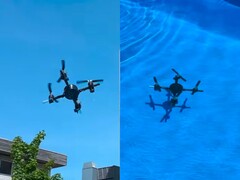 O drone voando no ar e nadando debaixo d&#039;água (Fonte da imagem: Andrei Copaci; captura de tela editada)