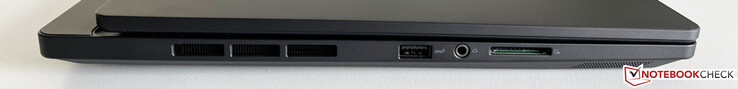 Esquerda: USB-A 3.2 Gen.2 (10 GBit/s), áudio de 3,5 mm, leitor de cartão SD
