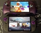 Os consoles portáteis para jogos MSI Claw 8 AI+ e Lenovo Legion Go 2 lado a lado durante uma comparação de desempenho.