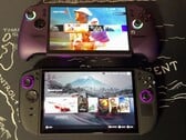 Os consoles portáteis para jogos MSI Claw 8 AI+ e Lenovo Legion Go 2 lado a lado durante uma comparação de desempenho.