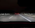 Teste de farol alto adaptativo no Tesla Model 3 (imagem: m.jr.88/YT)