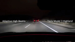Teste de farol alto adaptativo no Tesla Model 3 (imagem: m.jr.88/YT)